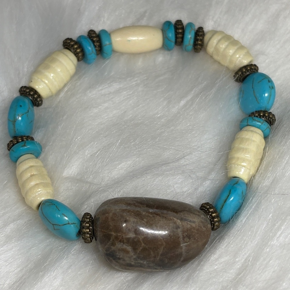 Turquoise Howlite and Jasper Native Style Stretch Bracelet